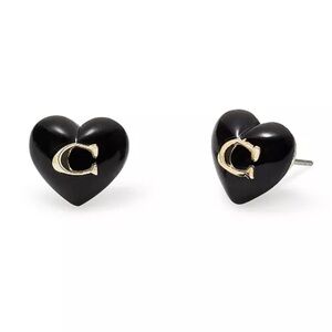 NWT Coach Black Heart Stud Earrings with Gold Detail